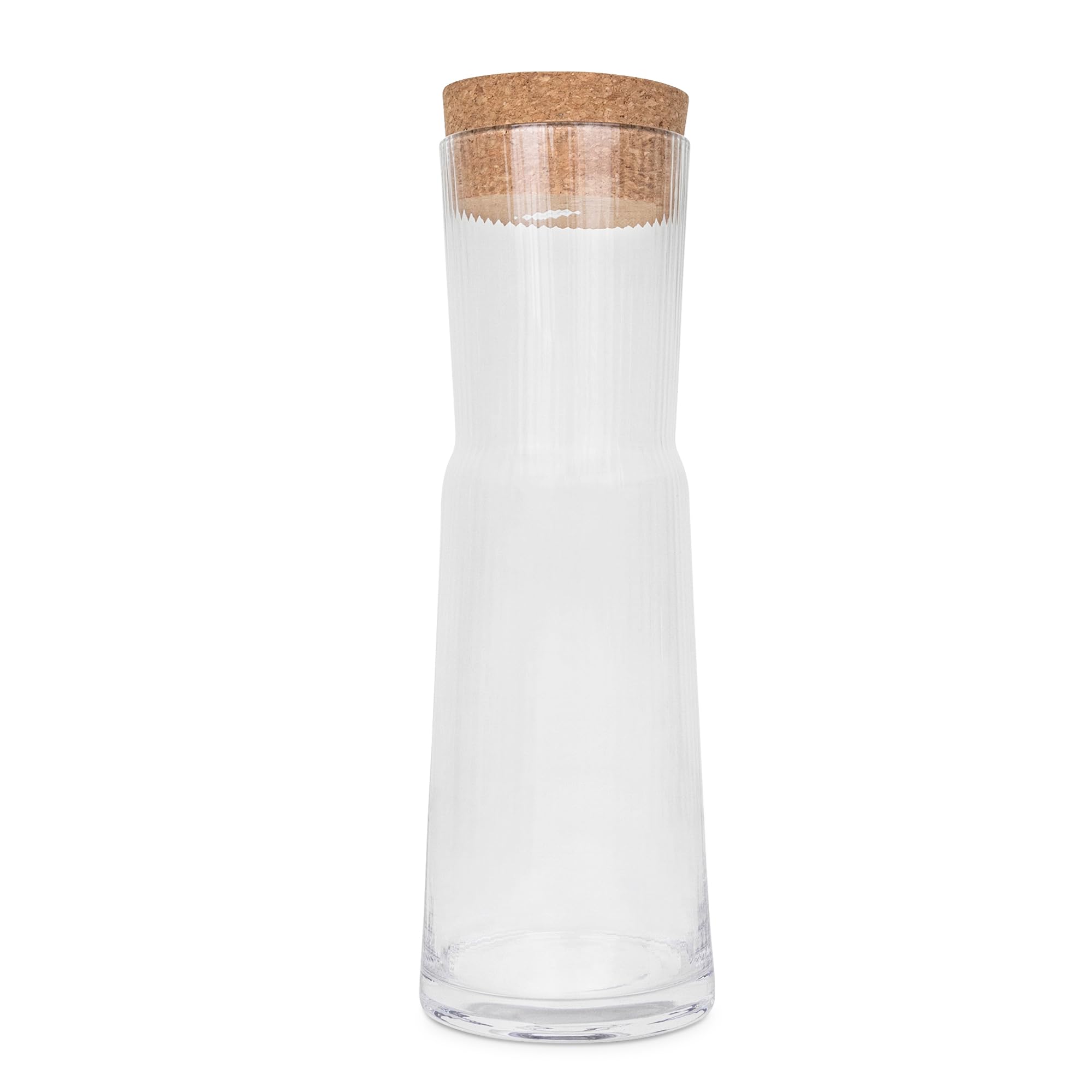 elle decor Clear Carafe with Cork Lid | Ribbed Glass Pitcher with Lid | 37-Ounce | Carafe with Natural Cork Stopper | Use to Serve Beverages, Iced Tea, Mimosa Bar, Wine, or Iced Coffee