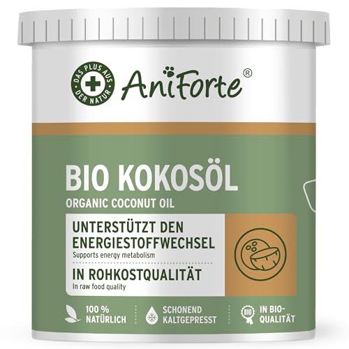 AniForte Bio Kokosöl für Hunde & Katzen 1 Liter Lebensmittelqualität - Erste Kaltpressung, Nativ, Unraffiniert, Hoher Laurinsäure Gehalt, Pflege für Fell, Pfote & Haut, biologischer Anbau, Barf Zusatz
