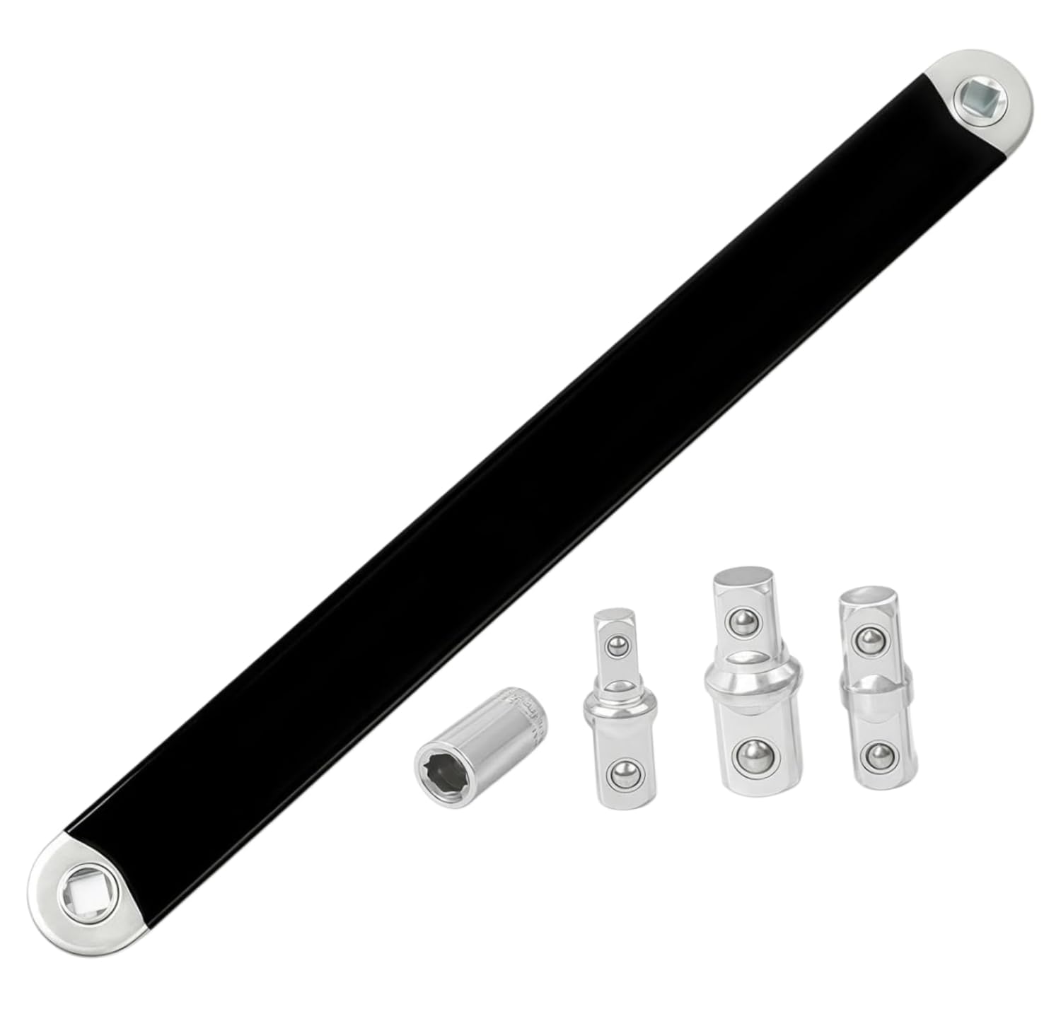 Juego Llave de Impacto Carraca, Barra de Extensión de Trinquete, con Adaptadores Cuadrados de 1/2", 1/4" y 3/8", Llave de Trinquete de Extensión para Espacios Pequeños
