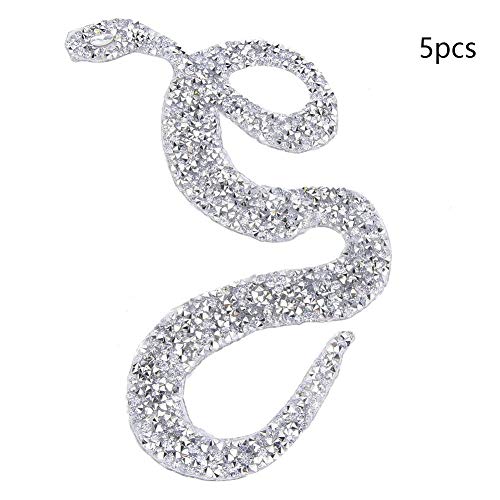 5PCS Rhinestones Applique Snake-Shaped Rhinestones Trim Ribbon Hot Fix DIY Clothing Accessories for Clothes Garments Bags Wedding Dress Belt(Silver)