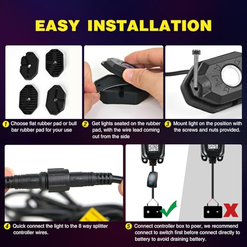 Image of Nilight RGB LED Rock Lights Kit 10 Pods Underglow Multicolor Neon Pod with Remote & Bluetooth App Control DIY Flashing Music Mode Wheel Well Light for Truck ATV UTV RZR SUV