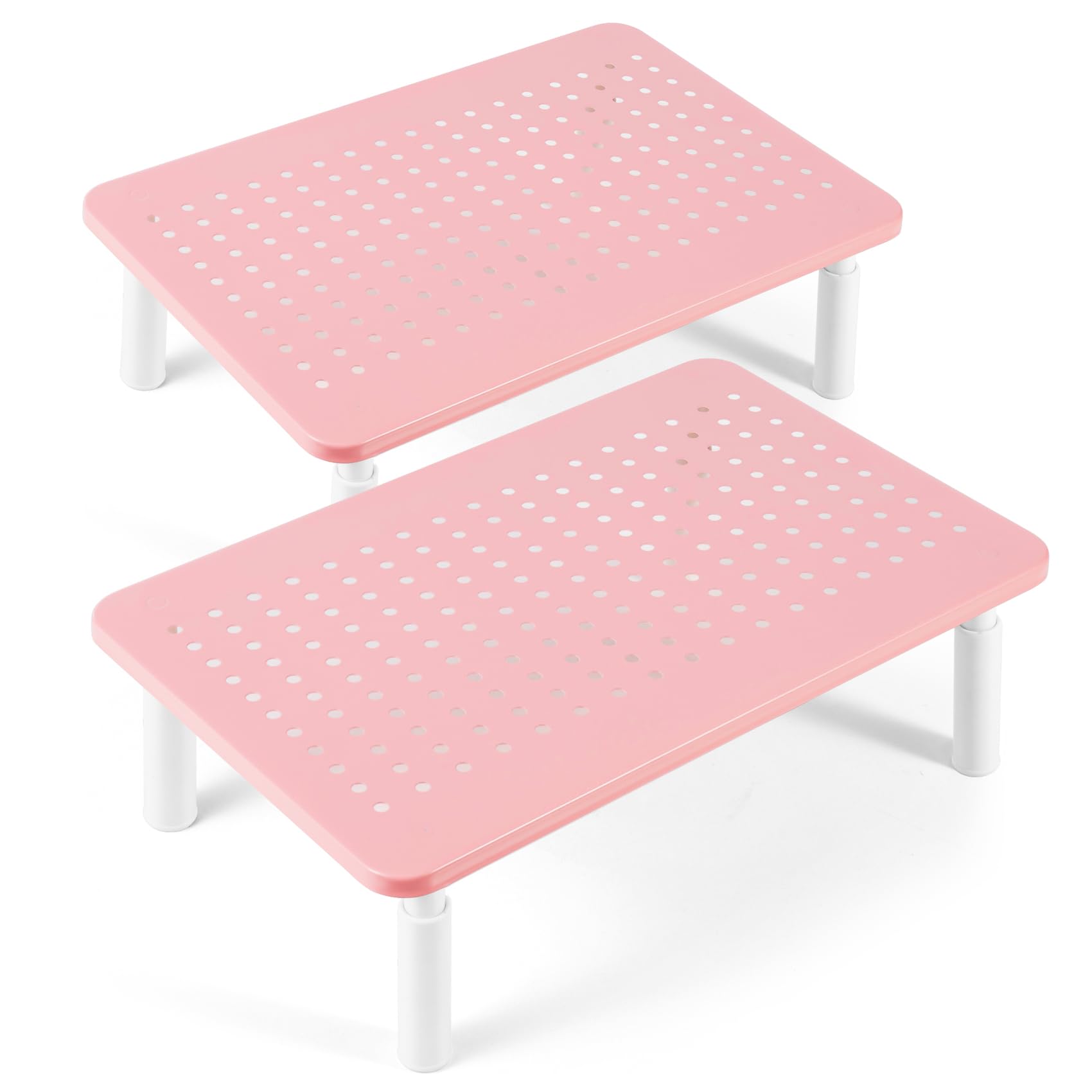 2 Pack Monitor Riser Desktop Stand Flat Screen TV Monitor Stand Pink | 3 Height Adjustable PC Stand with Mesh Platform Sturdy Metal Laptop Computer Monitor Stand Shelf for Printer, iMac