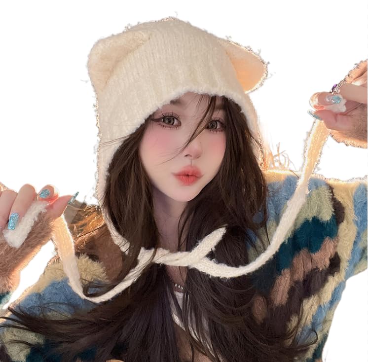 ANKOMINA Winter Cute Bear Ear Warm Hat Women Plush Earflap Beanie Hat Kids Girls Windproof Skull Cap3