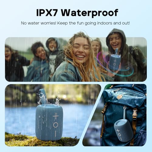 Tribit StormBox Mini 12W 5.4 Bluetooth Wireless Speaker,360°Surround Sound,Built-in XBass,LED Lights,12H Playtime,IPX7 Waterproof,TWS Pairing,Type-C,Portable for Home/Outdoor/Travel Blue 7