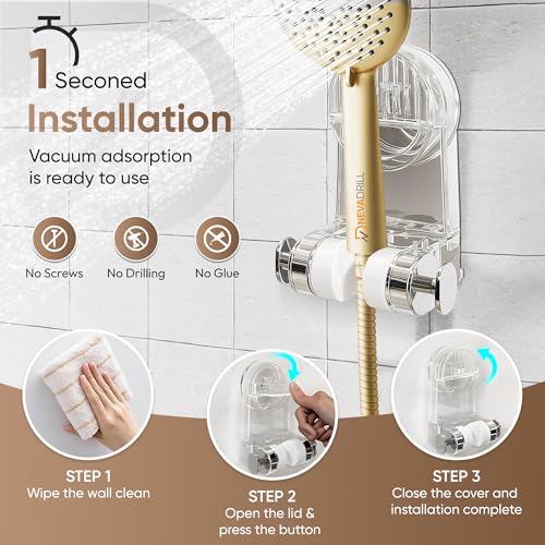 Image of Vacuum Suction Shower Head Holder for Bathroom | Lever Lock No Drill Wall Mount | Reusable & Waterproof Adjustable Hand Shower Holder | PET [ND-13822]
