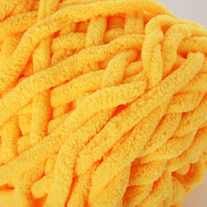 Image of Super Thick Fluffy Jumbo Polyester Baby Blanket Chenille Yarn For Knitting,Crochet&Home Decor Projects,Afghans,Throw Pillows,Cushions&Blankets -100 Gms 6Mm Thickness Golden Yellow