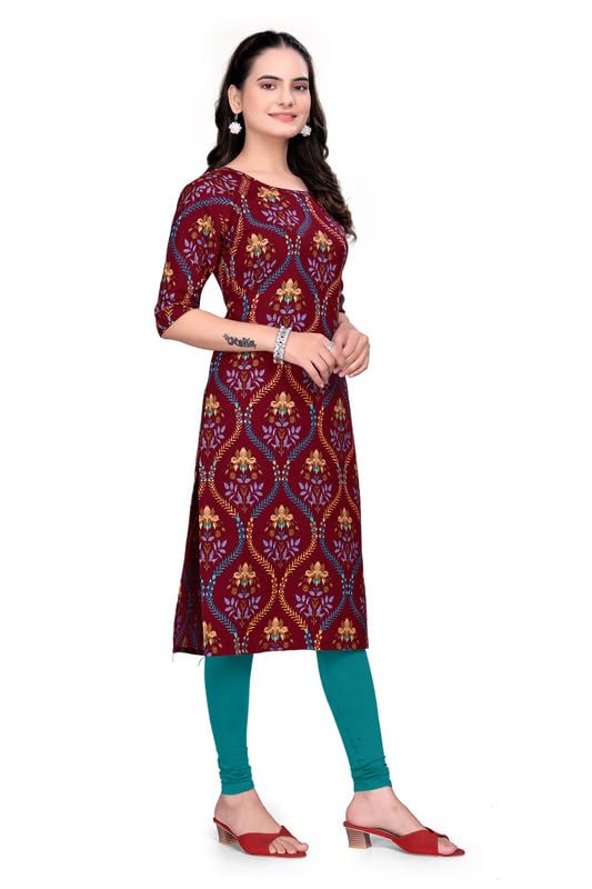 Image of Women's Floral Printed Crepe Knee-Length Kurti Vinod Parent 124