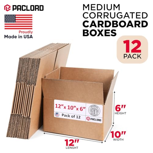 Image of Medium Cardboard Boxes 12 inchL x 10 inchW x 6 inchH (Pack of 12) - USA-Made Packing Boxes for Moving, Shipping, or Storage - USPS, UPS, FedEx Approved - Professional Packing Supplies for Moving