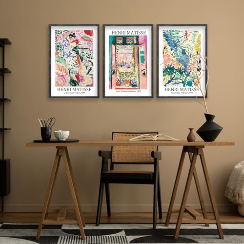 Henri Matisse Wall Art Decor Set of 3 16x24 Inch Large Rustic Farmhouse Aesthetic Wood Framed Matisse Sign Modern Home Bedroom Living Room Office Abstract Landscape Print Wall Hang (Black) - Image 5