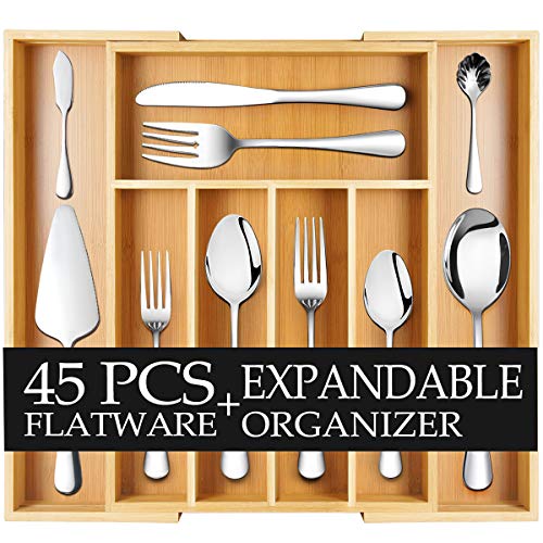 Teivio 45-Piece Silverware Set, Flatware Set Mirror Polished, Dishwasher Safe Service for 8