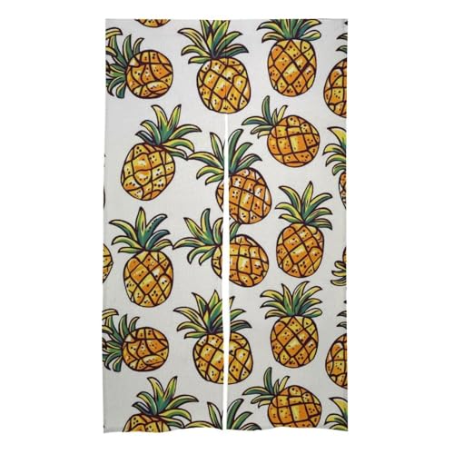 Cartoon Pineapple Abstract Ananas Noren Doorway Split Shower Curtain Long Type Window Treatment for Privacy Partition Divider