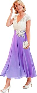 Women's V-Neck Short Sleeve Evening Gowns Mother of The Bride Dresses Tea Length ED41 - coolthings.us