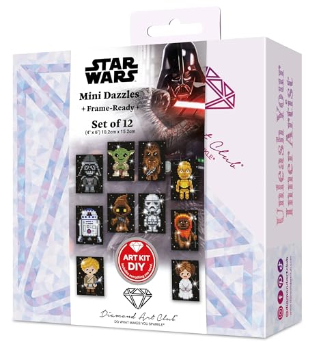 DIAMOND ART CLUB Mini Dazzles Star Wars Fun DIY Diamond Painting Kit for Adults Diamond Art Canvas for Beginners 4 x 6 (Pack of 12)
