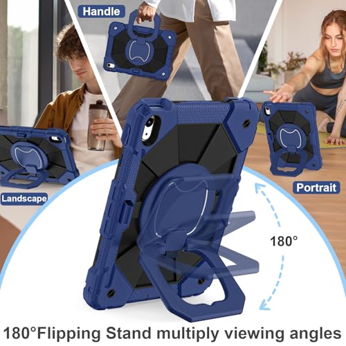 Image of Scnioy Case for iPad (A16) 11th Generation 11 Inch (2025) / iPad 10th Generation Case 10.9 Inch (2022) with 360 Rotating Stand Screen Protector Pen Holder Shoulder Strap, Navy Black