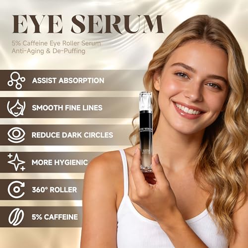 Eye Cream with 360° Roller, Anti Aging Treatment for Wrinkles & Fine Lines, Caffeine Under Eye Serum for Dark Circles & Puffiness, Retinol Peptides, 0.5 fl oz - Image 3