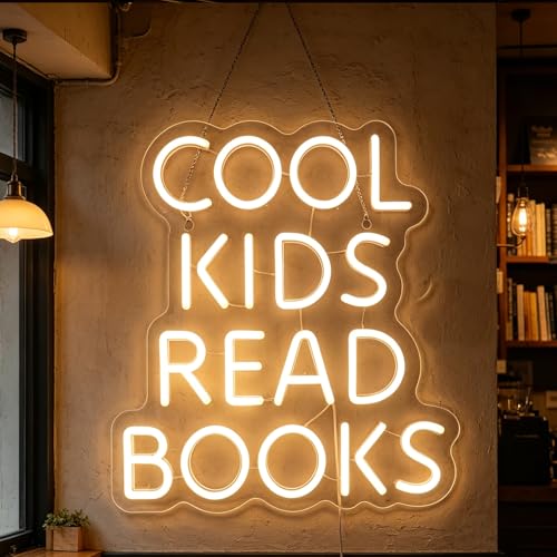Cool Kids Read Books Neon Sign Book Store Wall Decor Kids Room Game Room School Classroom Wall Art Decor Bookish LED Sign Bookworm Reader Club Wall Decor Christmas Birthday Gifts(Warm white)