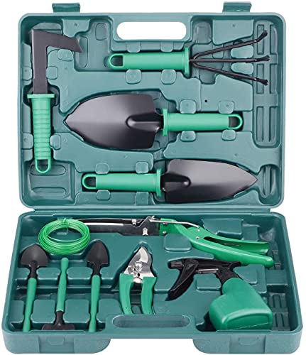 BNCHI Garden Tools Set,12 Pieces Gardening Tool with Carrying Case Gardening Gifts for Women,Stainless Steel Garden Gift for Women Men (Green)