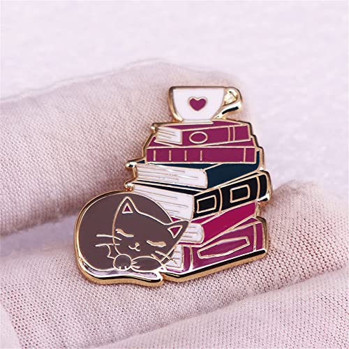 Cat Book Coffee Lovers Bookworm Literature Brooch Pins Enamel Cartoon Metal Badges Lapel Pin Brooches Jackets Jeans Fashion Jewelry Gift for Kids3