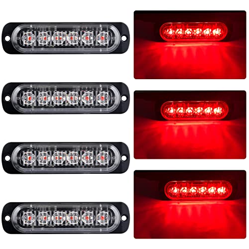 4pcs Ultra Thin 6LED Emergency Warning Lights Red Hazard Flashing ...