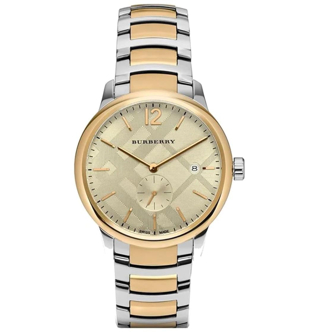 Swiss Gold 2 Tone Silver Date Dial 40mm Men Stainless Steel Wrist Watch The Classic BU10011
