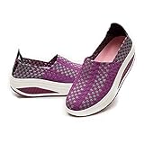 Konfor Women's Casual Wedge Shape Ups Woven Shoes Fitness Walking Mesh Breathable Sandals (Purple US5-5.5)