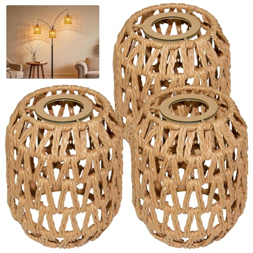 Image of 3 Pack Rattan Lamp Shades Boho Hanging Light Lamp Shades, Woven LampShades for Floor Lamps Rattan Pendant Lights Boho Lamp Ceiling Light, Table Lamps, Plug in Pendant Light