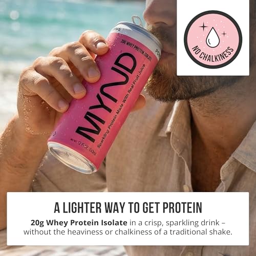 Image of MYND Sparkling Protein Water, Clear Protein Drink - 20g Whey Protein Isolate per Can, 12 Pack - Lactose Free, Gluten Free, No Added Sugar - Ready-to-Drink Carbonated Protein - Pomegranate Flavor
