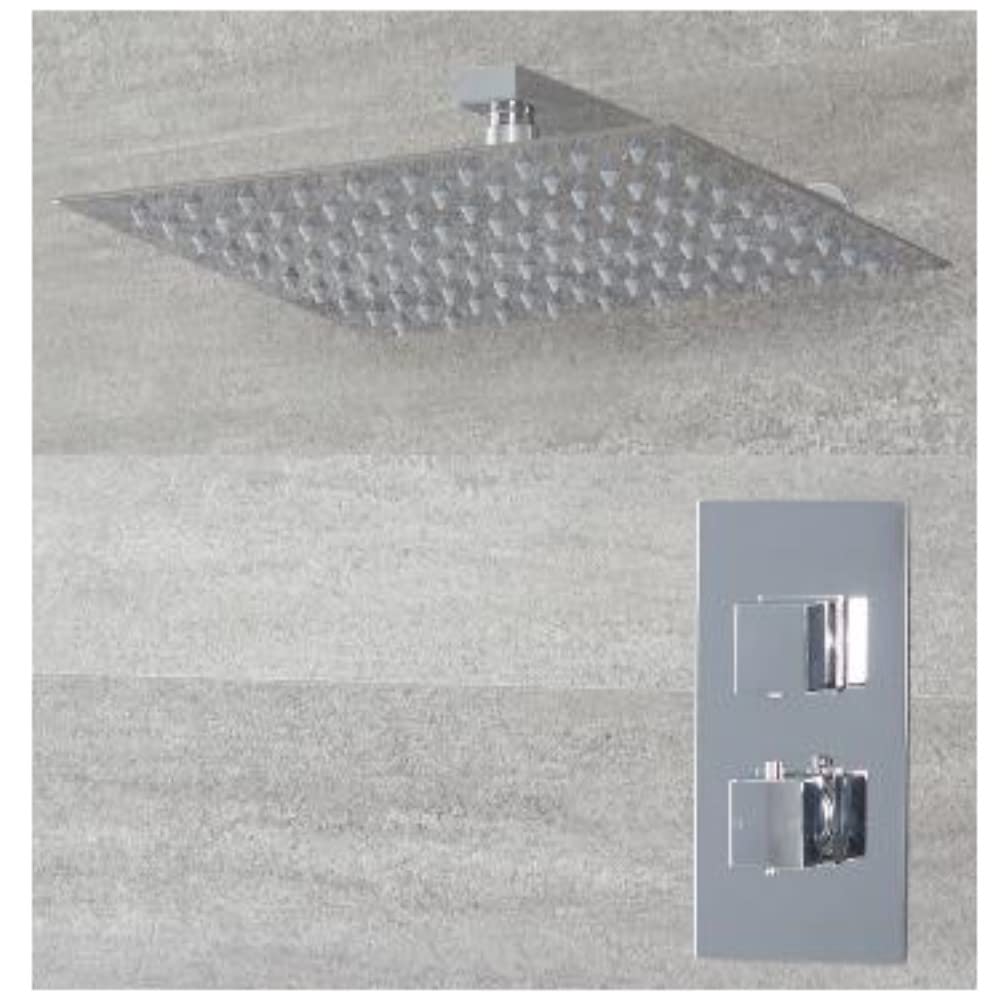 Milano Arvo Thermostatic Mixer Valve 300Mm Wall Mounted Square Rainfall Shower Head - Chrome