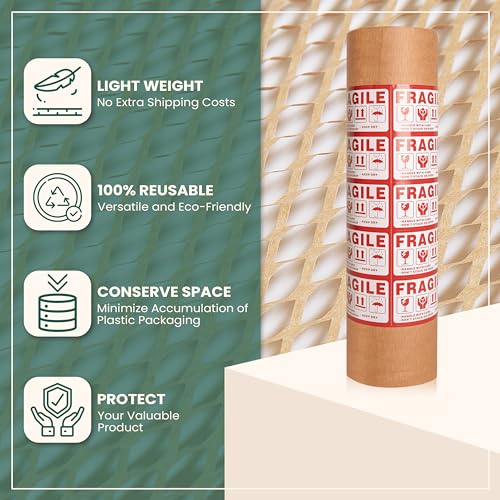 Honeycomb-Packing-Paper-for-Moving--15-x-2400-Sustainable-Alternative-to-Bubble-Wrap-for-Movingshipping-Fragile-Items-With-20-Fragile-Stickers-and-33-ft-Jute-Rope