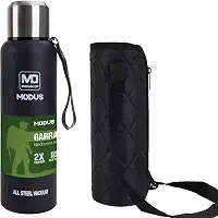 Garrafa Térmica Aço Inox Portátil Caneca de Viagem com Corda e Bolsa 1000ML/1500ML (Azul Marinho 1000ML)