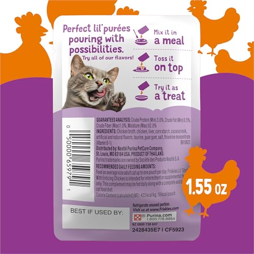 Friskies Purina Pureed Cat Food Topper,Lil’ Shakes with Enticing Chicken Lickable Cat Treats - 1.55 oz. Pouches,(Pack of 32) - image 7