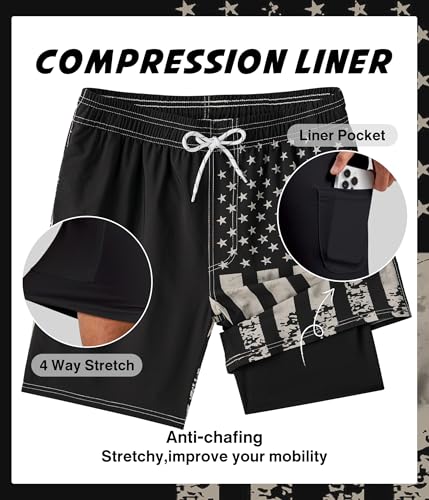 Mens Swim Trunks with Compression Liner 7 Inch Swim Trunks Quick Dry Surfing Beach Shorts Hawaii Sports Shorts4