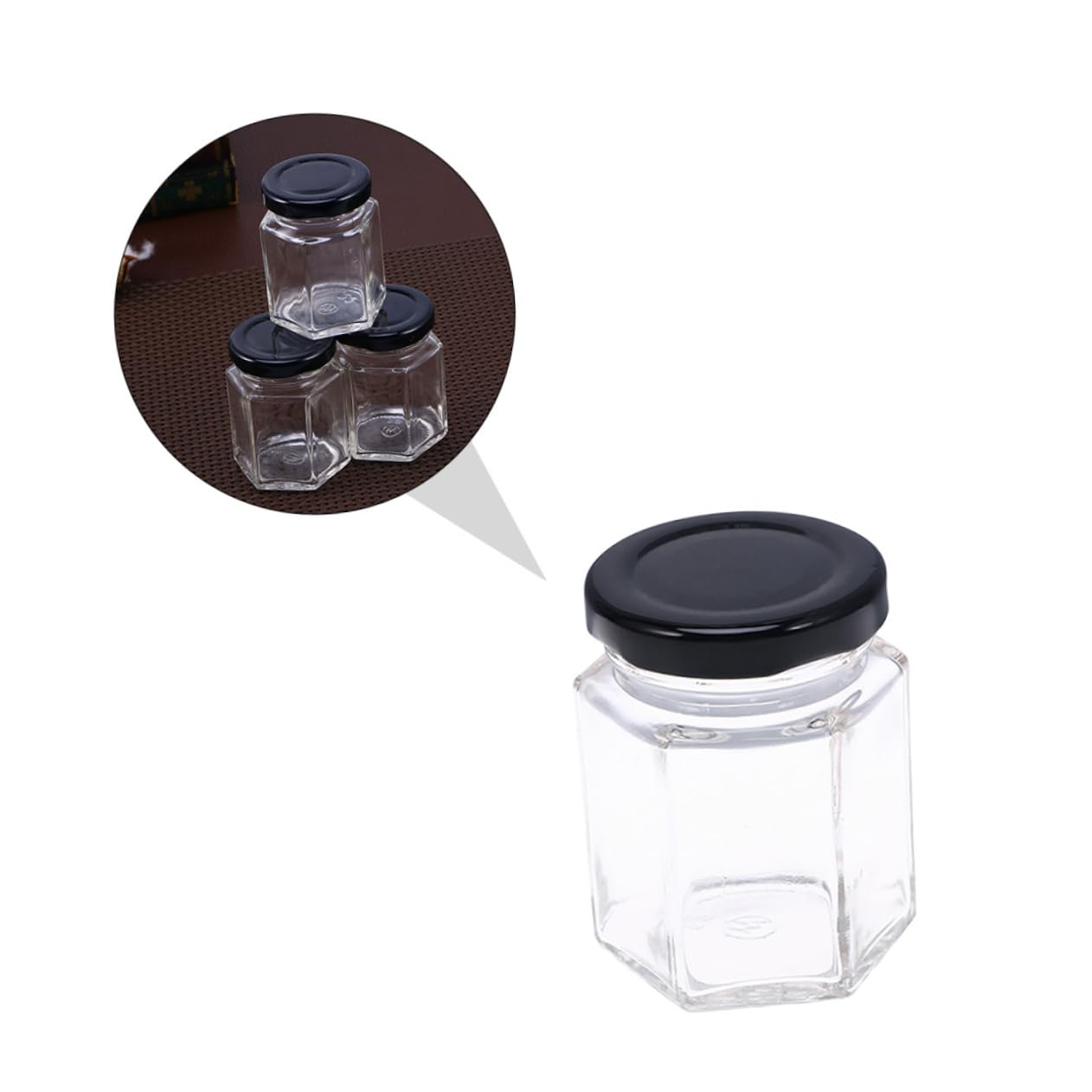Zerodeko Tarro de Comida Sellado de Vidrio Hexagonal 380ml 10 Piezas | Negro, Uso Doméstico en Cocina, para Granos y Alimentos, Limpieza Sencilla