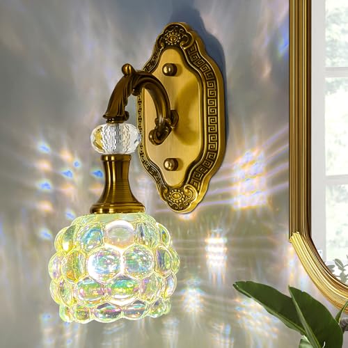 Image of Vintage Gold Wall Sconce 1-Light Glass Globe Vanity Light Antique Wall Light Fixtures Indoor for Bathroom Hallway Farmhouse Bedroom Living Room(Brushed Brass)