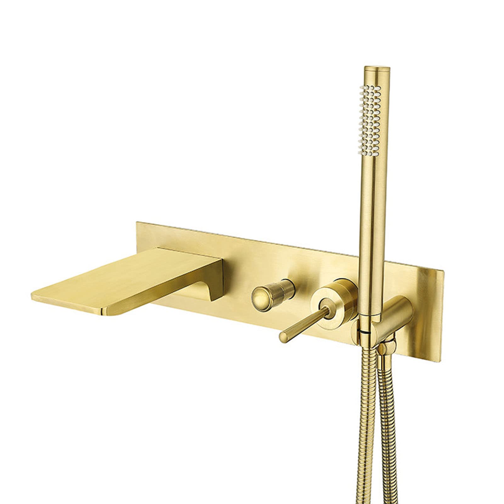 WXPGFEQ Waterfall Bathtub Faucet Wall Mounted, Brass Tub Filler Faucet with Handheld Shower, High Flow Bathtub Mixer Tap, Single Handle Bathtub Faucet,Brushed Gold