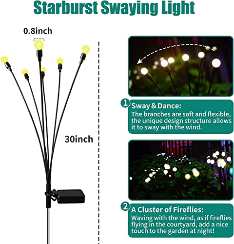 HIRNAYA Solar Powered Light, Swaying Solar Lights, Firefly Lights Solar Outdoor Waterproof, Solar Garden Decorative Lights for Pathway Yard Patio Landscape (1 Set & 6PCS)