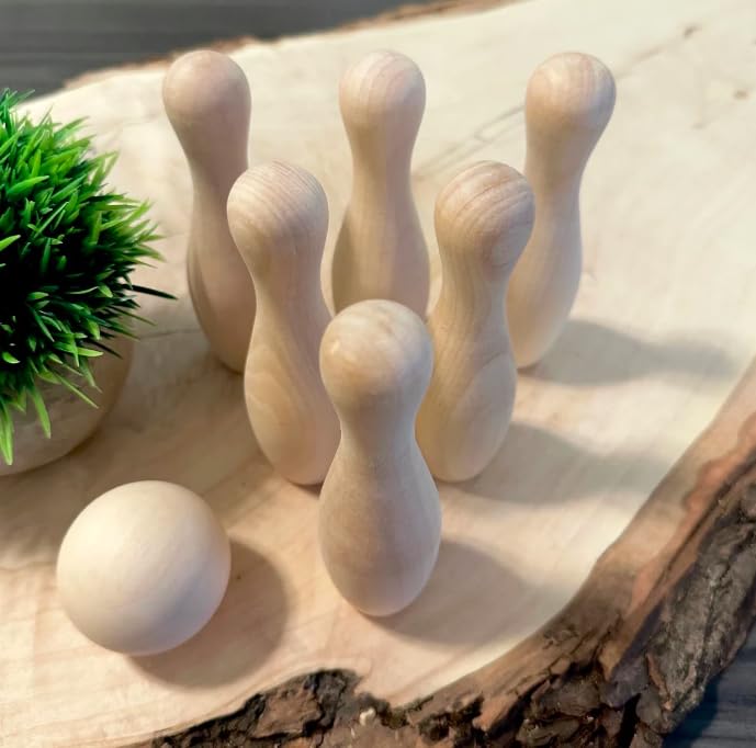 Crakid Bowling Set | Wooden Mini Bowling Set for Kids (2+ Years) Non Toxic Indoor & Outdoor Fun Learning Game, Light Weight, Toddler Activity Toys, Wooden Toys for Kids
