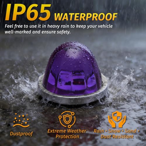 Image of 6PCS Watermelon Lights Purple Strobe & Constant Multi-Function LED Side Marker Turn Signal Tail Roof Lights with Stainless Steel Bezel for Trailer Semi-trailer Heavy-duty Truck