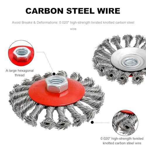 Image of 6 Pack Wire Wheel Cup Brush, 3 inch /4 inch Coarse Crimped Wire+Knotted Wire Cup Brush, 5 /8 Inch-11 Threaded Arbor, for 4 1 /2 Heavy-Duty Rust, Heavy Cleaning Rust Stripping Abrasive