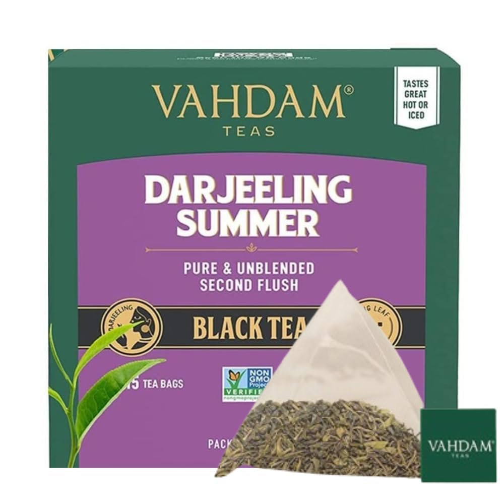 VAHDAMDarjeeling Black Tea Bags (15 Count) High Caffeine, Non GMO, Gluten Free | Smooth & Sweet Tea With Distinguished Fruity Notes | Full Bodied | Individually Wrapped