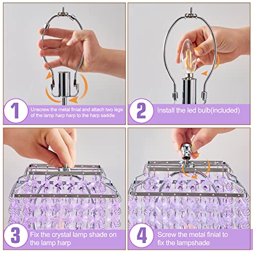 Image of Luvkczc Purple Bedside Crystal Table Lamp Set of 2, Touch Control Lamps | Dimmable Lamp with Crystal Shade for Bedroom, Girl Living Room, 6W B11 Bulb Included