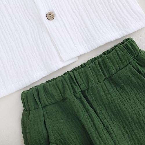 Image of VISGOGO Toddler Boy Linen Outfit Baby Boy Fall Winter Clothes Set Button-Down Shirt Tops Cotton Linen Pants 2PCS
