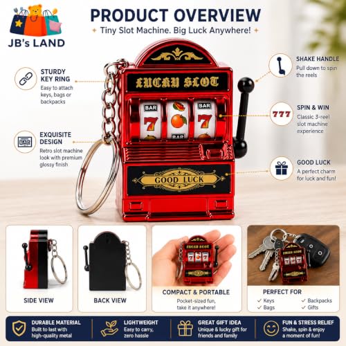 Image of Mini Slot Machine Keychain with Spinning Reels Lucky Game Toy Red Gift | Lucky 777 Design