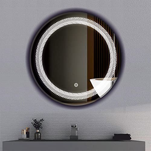 Image of LED Mirror Glass Bathroom Wall - Decorative Led Mirror with Touch Sensor Lights Cabinet Vanity Wall Design Darpan Full Length for Home (21x21 Inch Round DH7)