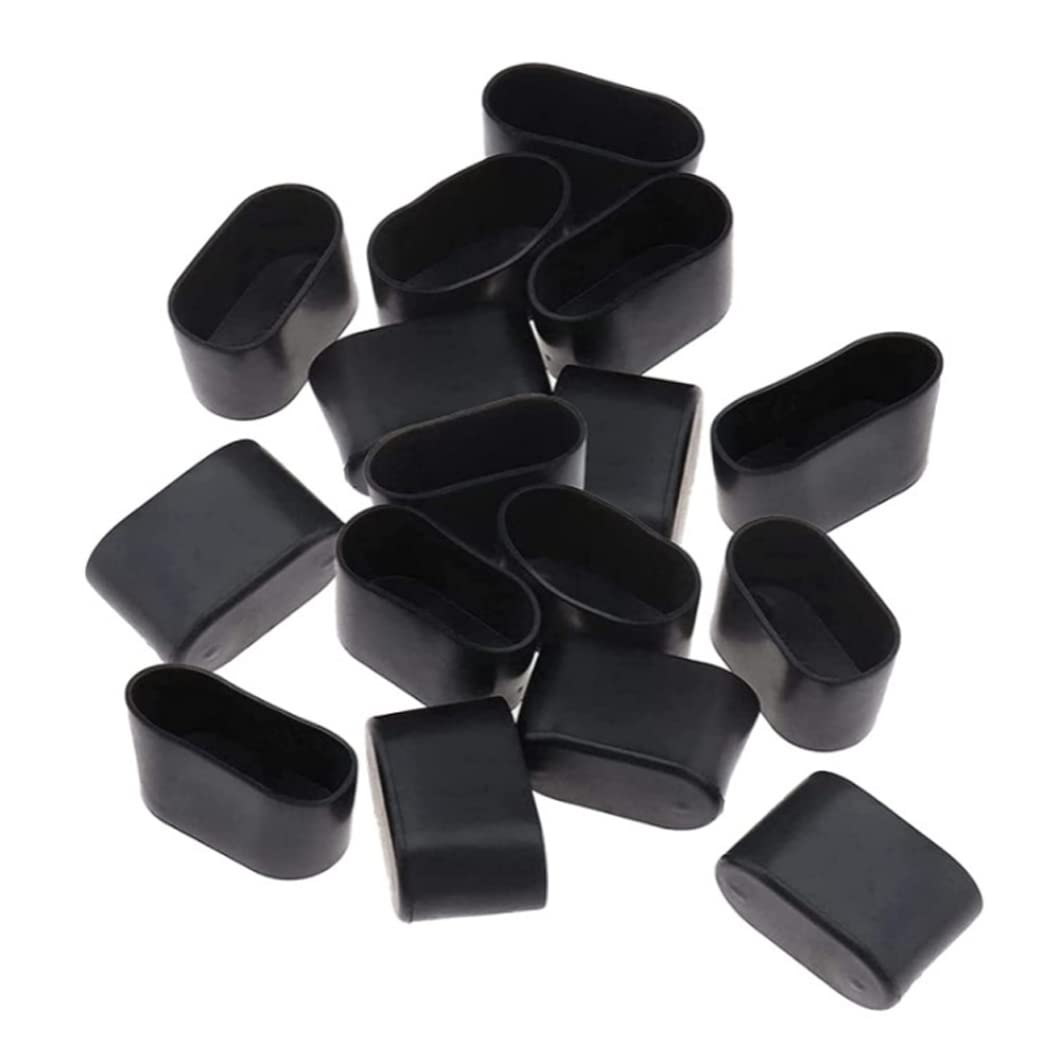 16Pcs Oval Furniture Feet Pads Rubber Table Chair Leg End Caps, Floor Protectors to Protect Hardwood Floor from Scratches, 25x50mm Black, Rubber Caps