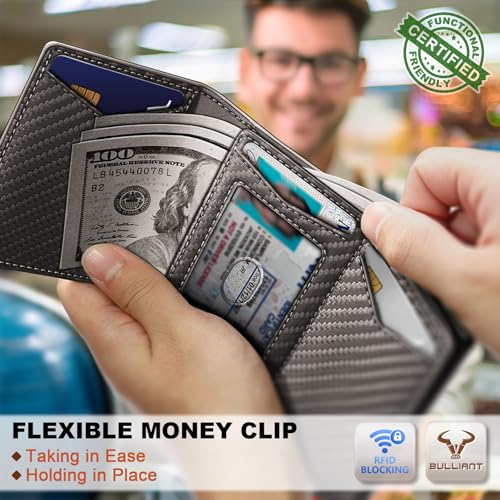 Image of BULLIANT Men Wallet Leather Wallet Card Holders Money Clip for Men 10Cards-Magnetic Flip on Metal Case