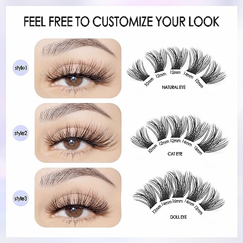 Lash Clusters DIY Eyelash Extension Kit with Bond Seal Tweezers Individual Lashes Remover Kit Soft False Lashes for Personal Use at Home 10-16mm - Image 3