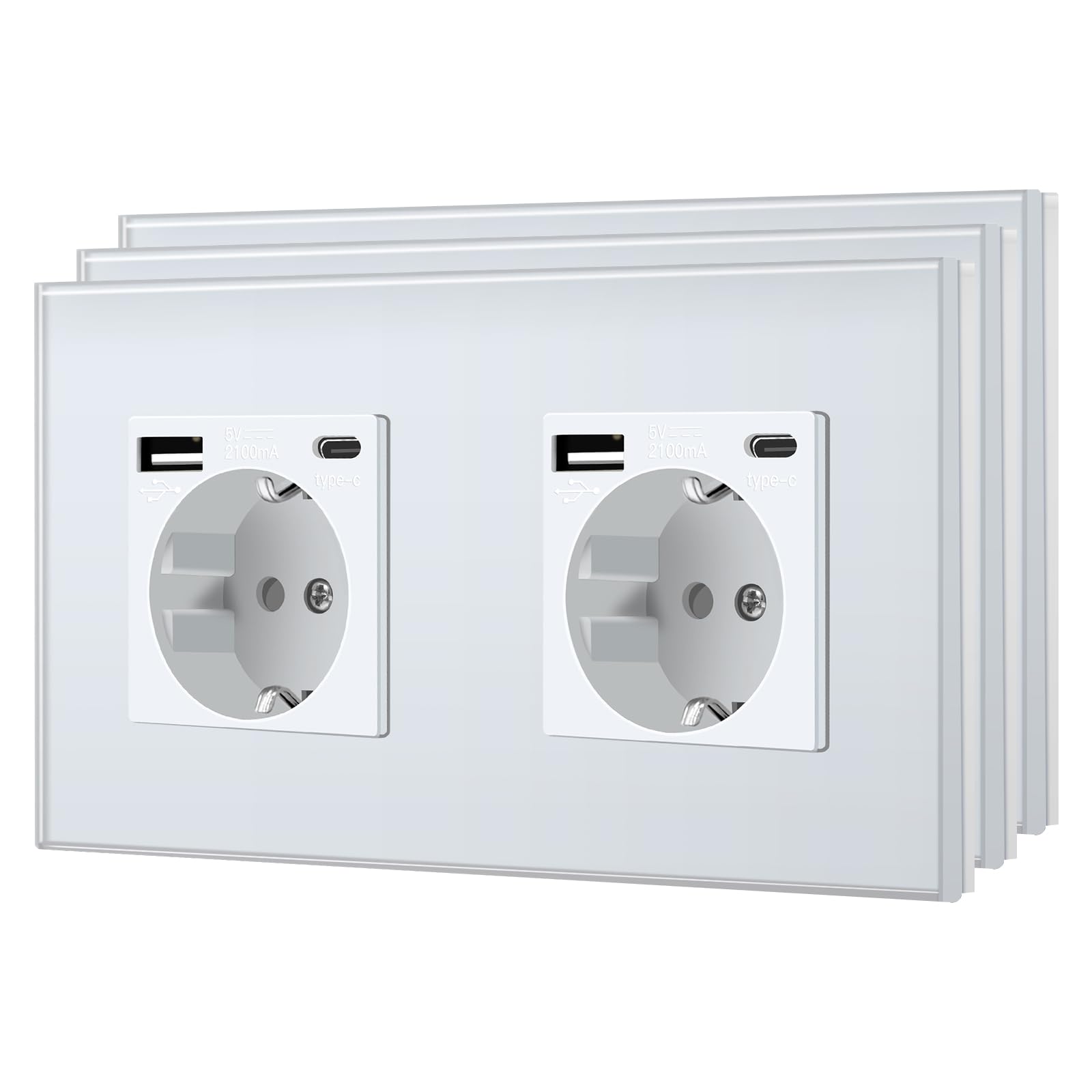 BSEED Enchufe de Pared con USB C,Enchufes Dobles Empotrados con Cristal,Toma de Corriente,Seguridad infantil,Fácil de Instalar,M Serie,2 Enchufes con USB y Tipo C,157mm Blanco — view 135