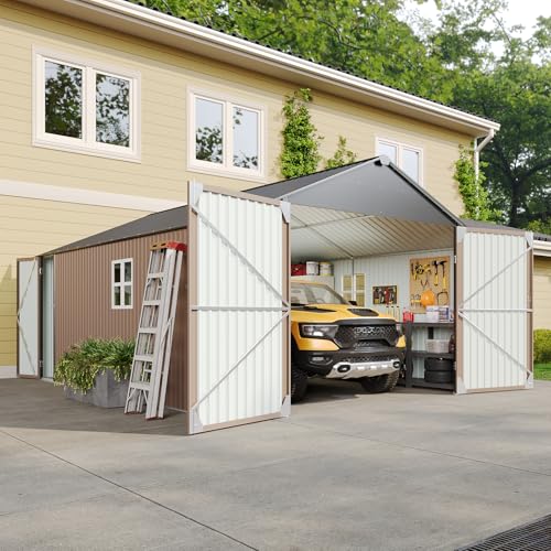 Aoxun-12x20x93-FT-Shed-Outdoor-Metal-Garage-Shed-1700-CUFT-Extra-Large-Storage-Shed-for-Vehicles-Sundries-11-Snow-Load-Double-Door-All-Weather-Garden-Shed-Brown