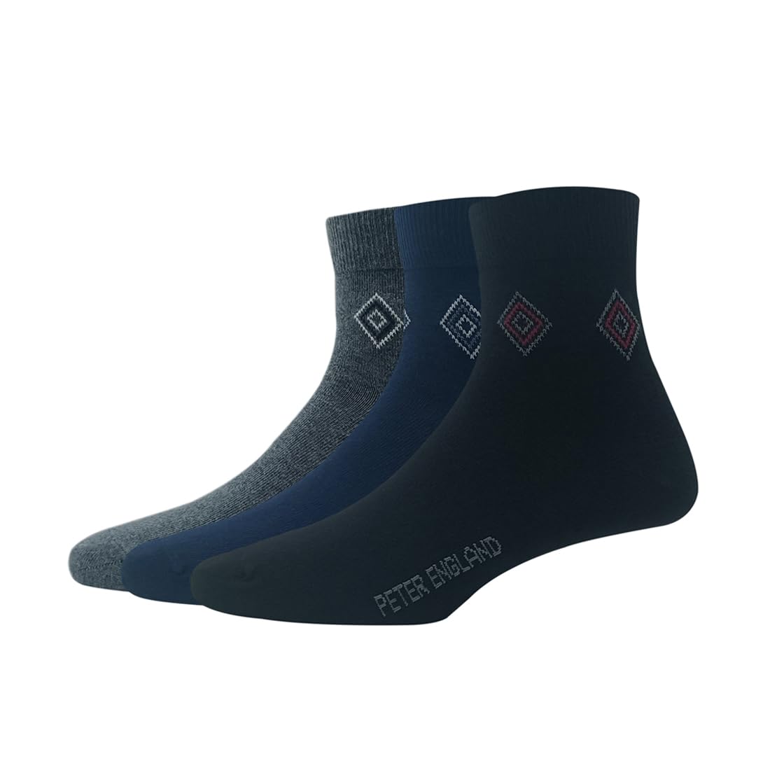peter england Men's Cotton Quarter Length Socks (Pack of 3) - Anthra melange, Navy, Black-picture-24